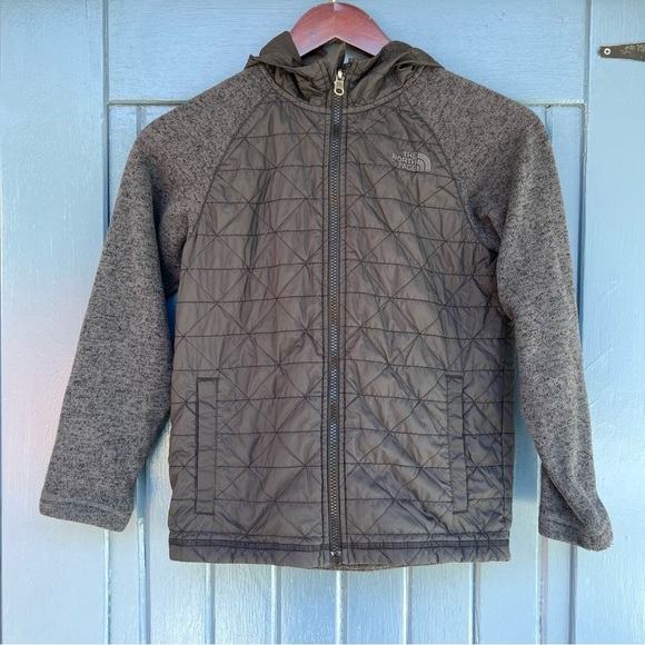The North Face Jacket Boys M 10/13 Gray Puffer Full Zip Knit - Picture 1 of 8